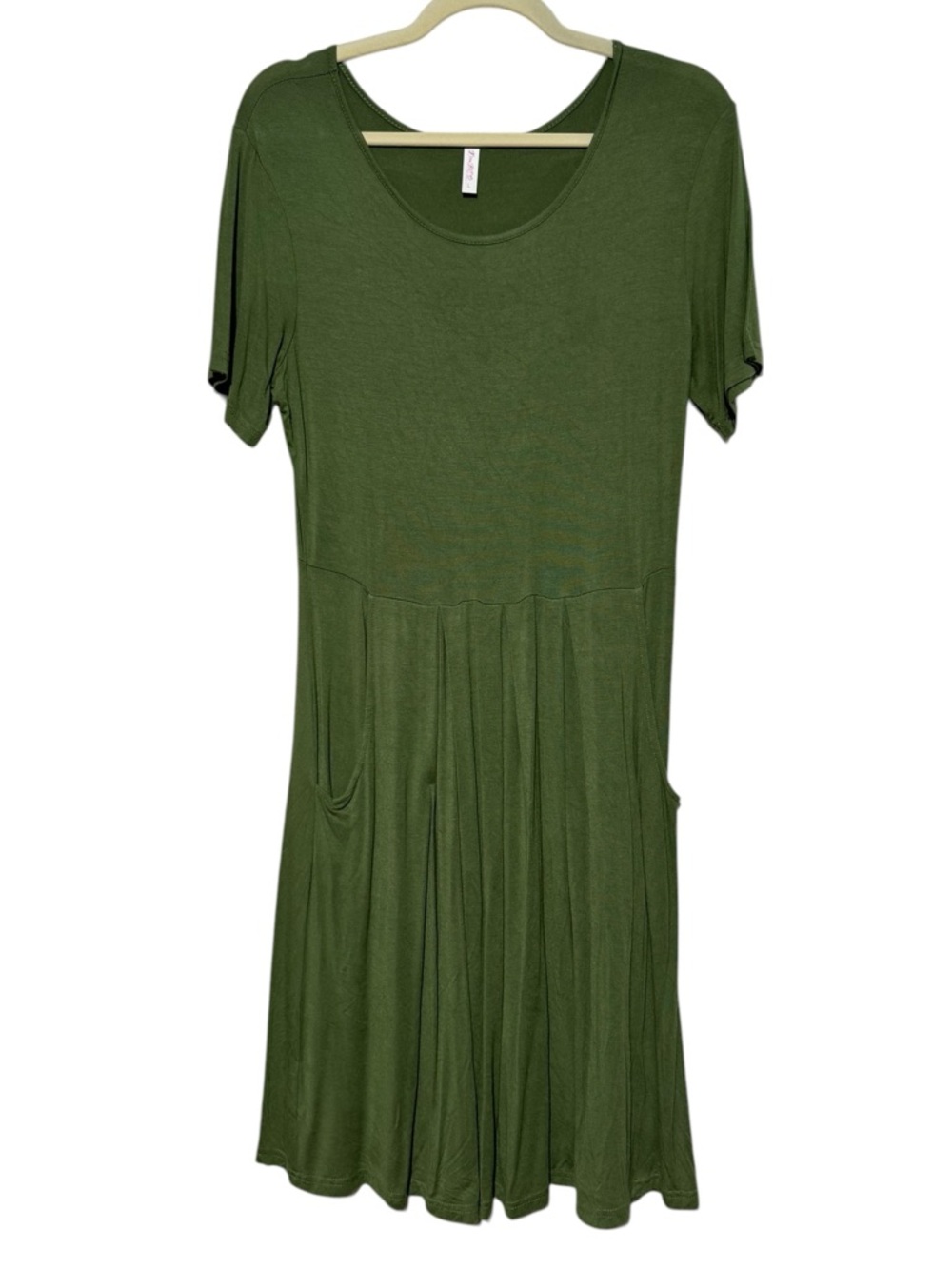 Modest Green T-Shirt Dress Size L Long‎ Knee Length Jersey Knit Summer Pockets